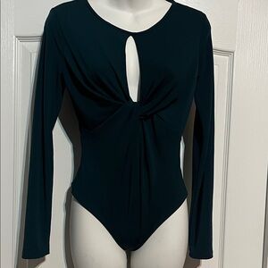 Long Sleeve Twist Front Keyhole Bodysuit - Deep Teal Size S